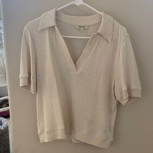 Madewell Cream Textured Knit Blouse